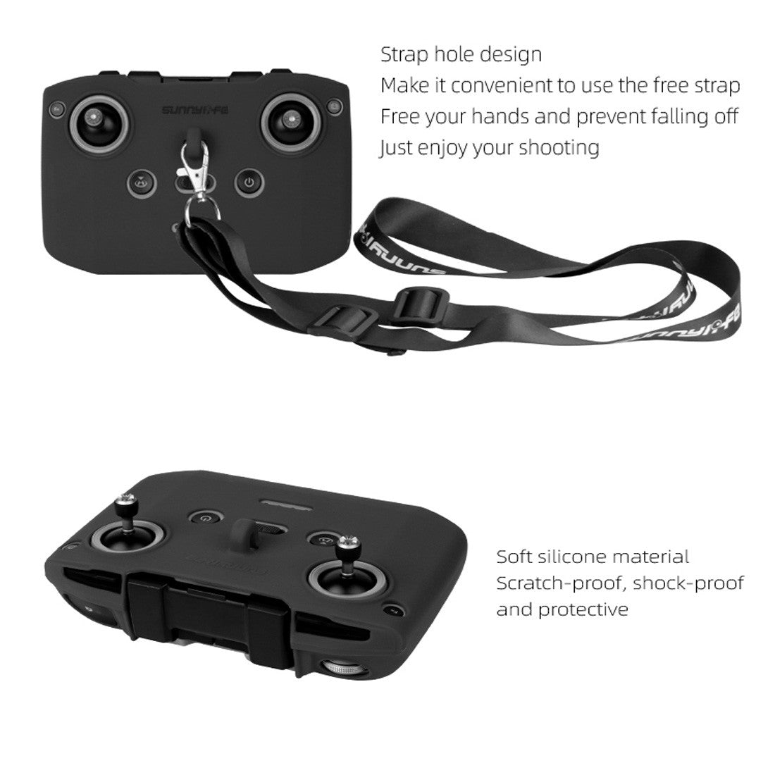 Air 2S/Mini 2/Mavic Air 2/ Mavic 3 Silicone Protective Cover with Strap Remote Controller Protective Sleeve (BLACK)